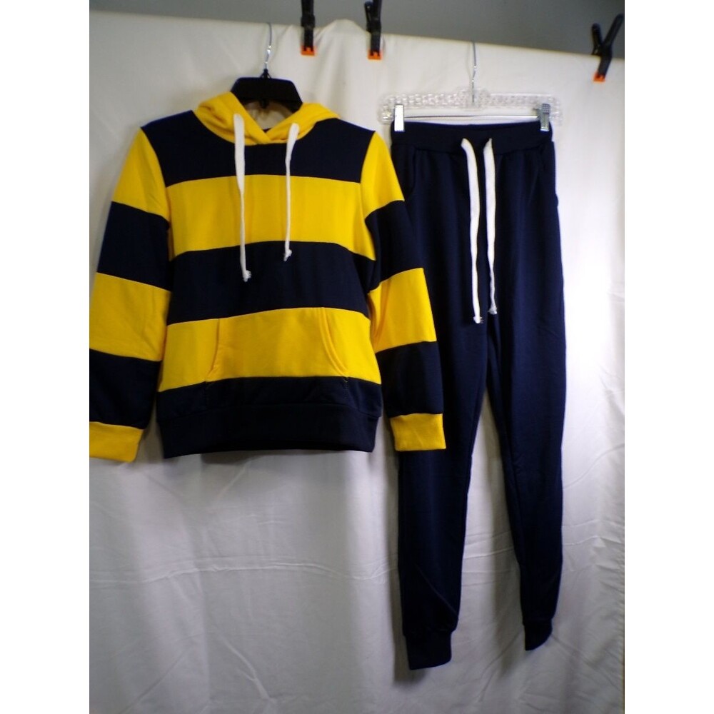 Men's Striped Pullover Hoodie Yellow Navy Size S